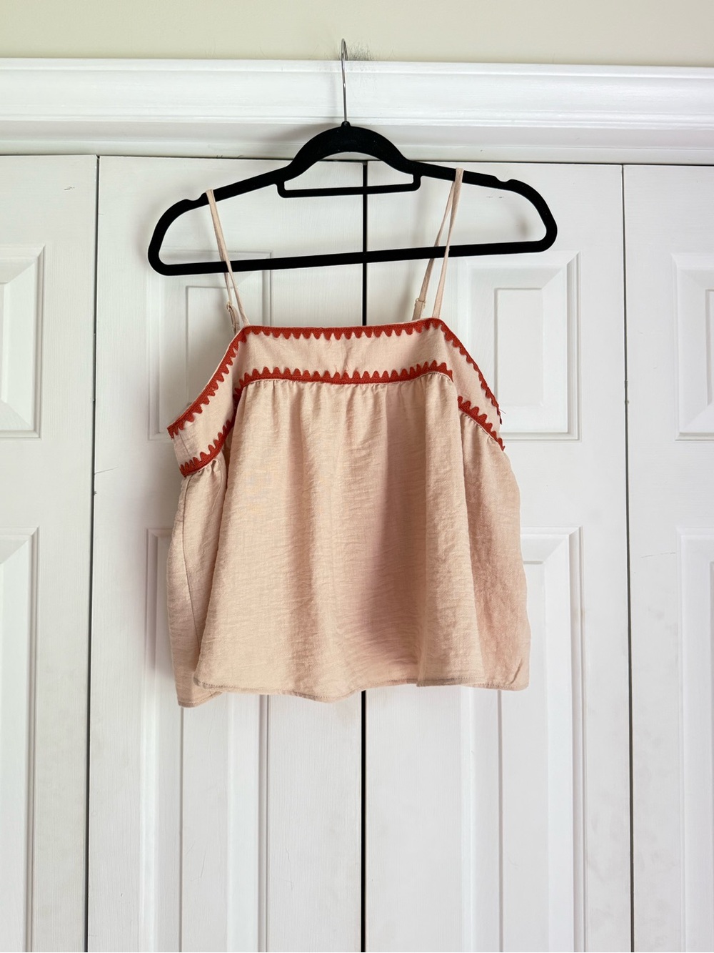No Comment Linen Love Women’s Tan Flowy Contemporary Tank Top Blouse Size Large